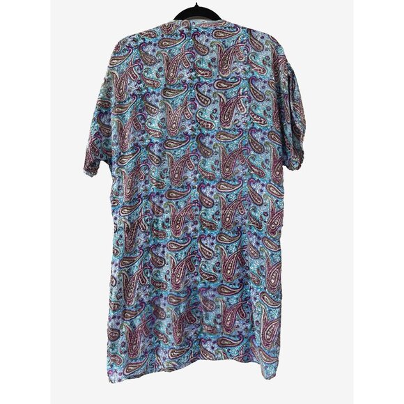 Tolani S Silk Colorful Paisley Tunic Drawstring Waist Coastal Preppy Boho V-neck - Picture 2 of 12